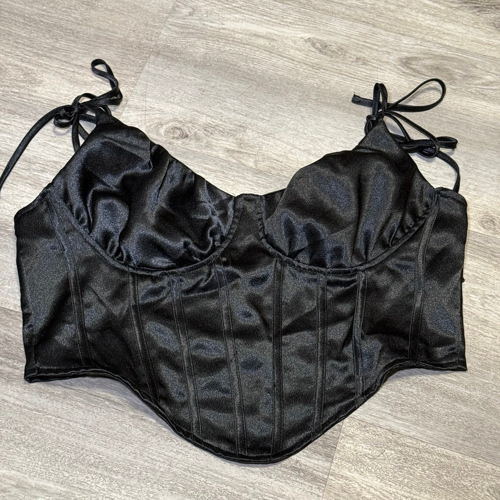 Black silky, shoulder tie, size large tank top
